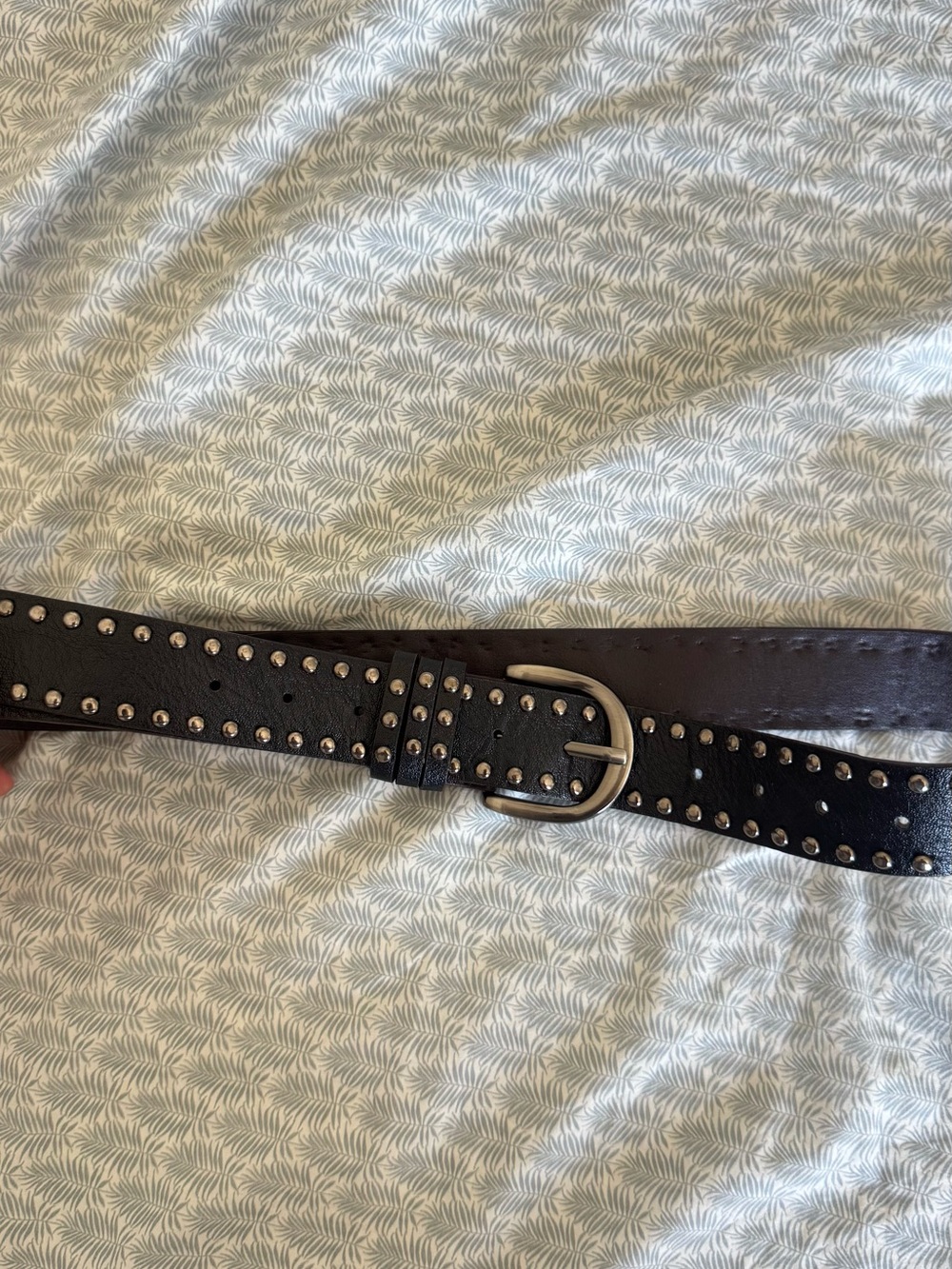 Studded Black Leather Belt with Silver Buckle